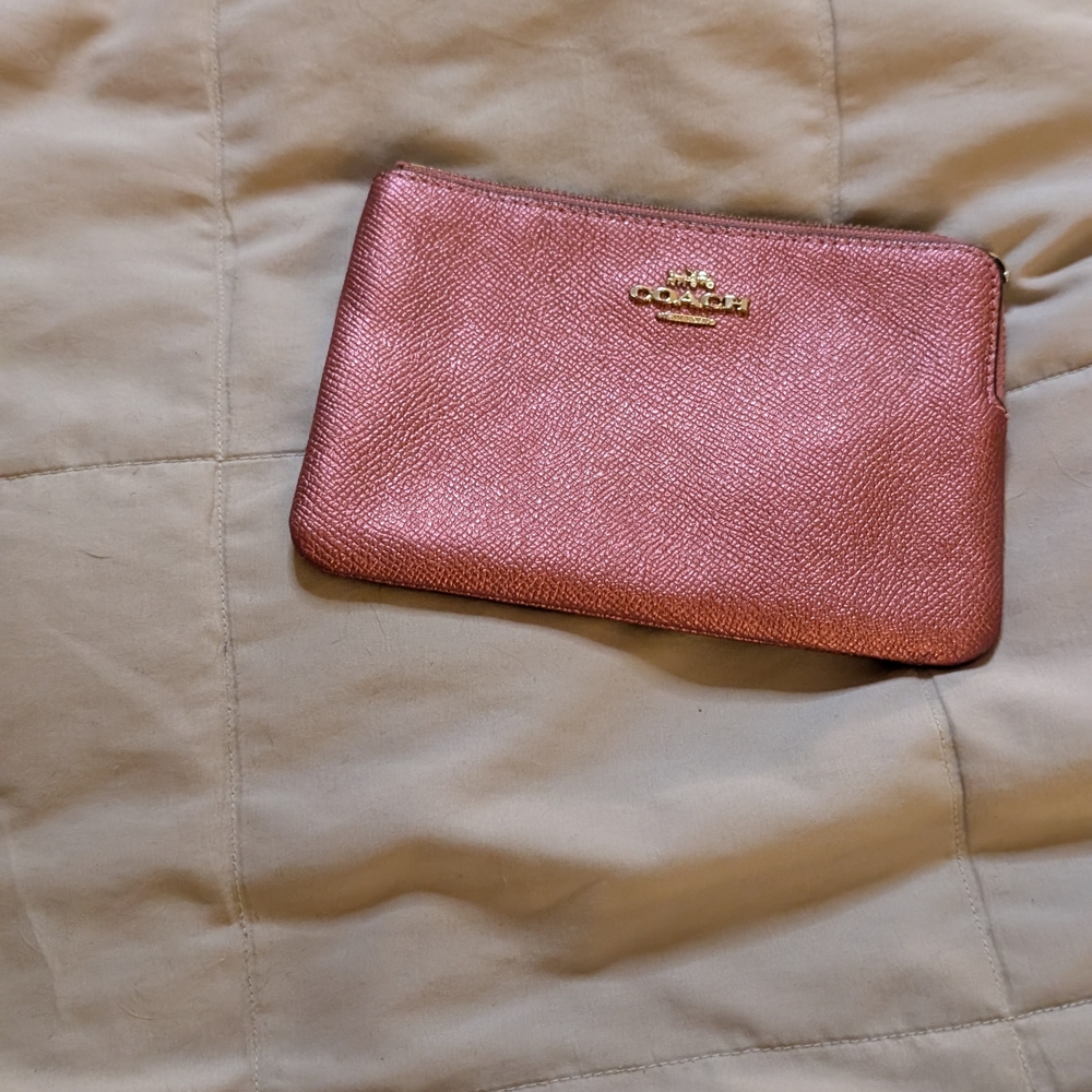 Coach Pink Wristlet Coach Limited Edition Maroon Pink Metallic Pebbled Leather